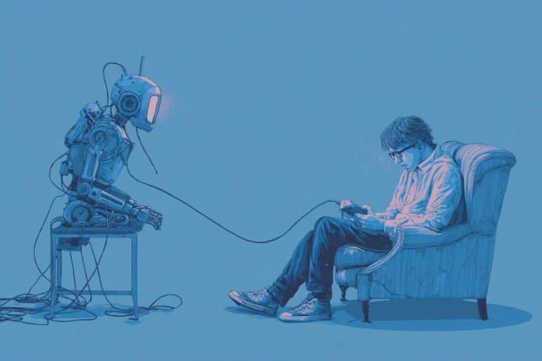 This shows a person and a robot.