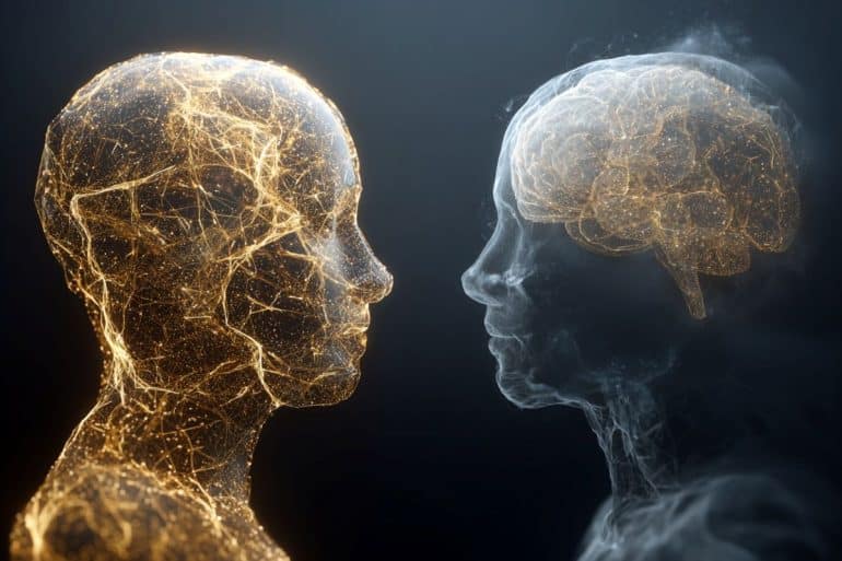 This shows the outline of two heads.