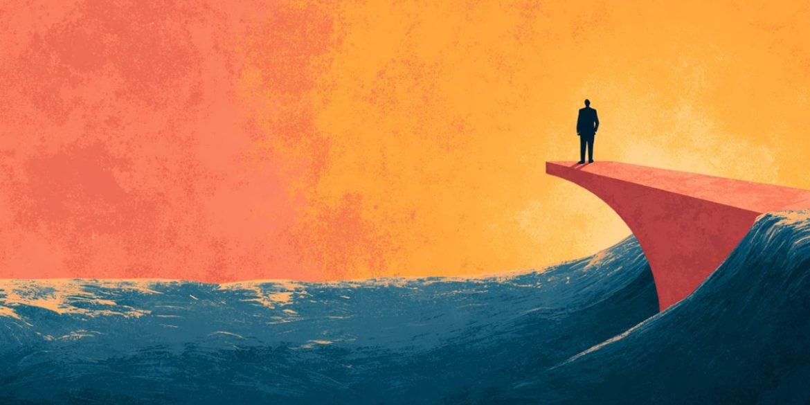 This shows a person looking over an ocean.