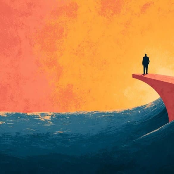 This shows a person looking over an ocean.