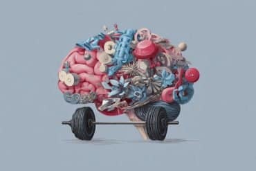 This shows a brain and bar bells.