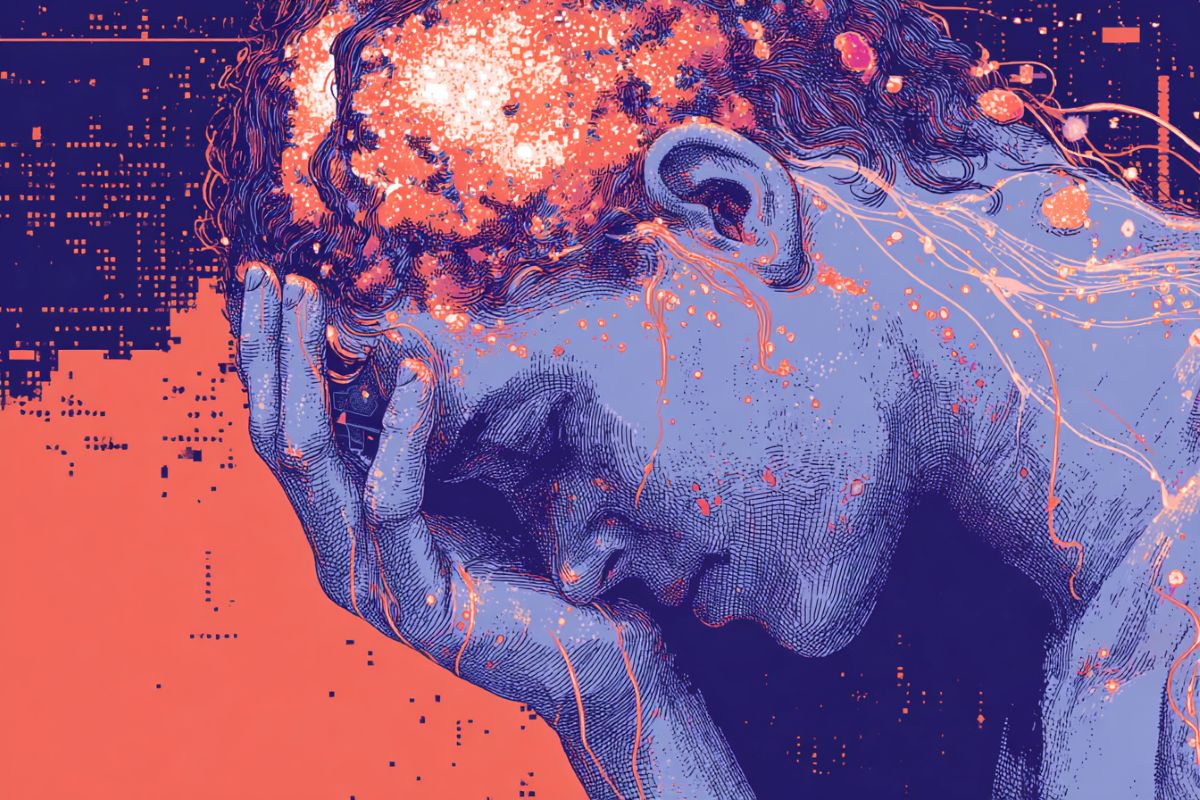 This shows a depressed person holding their head.