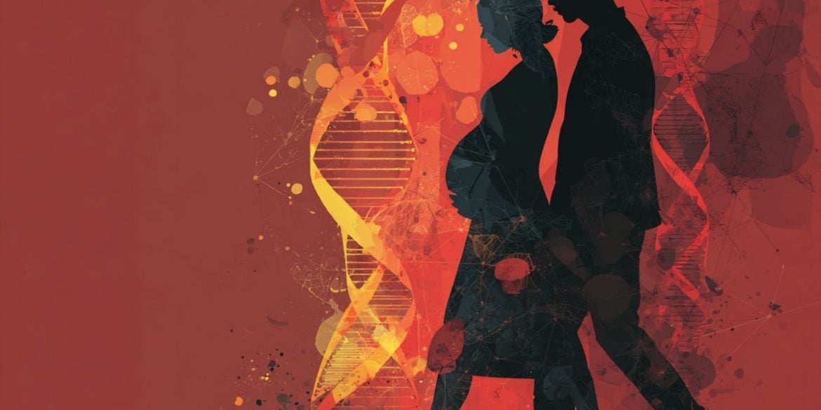 This shows a pregnant woman and DNA.