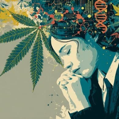 This shows a woman, leaves and DNA.