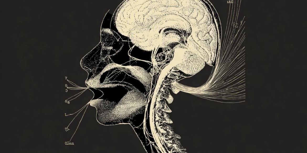 this shows a head, DNA and lines coming from the mouth to represent speech.
