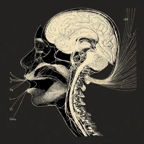 this shows a head, DNA and lines coming from the mouth to represent speech.