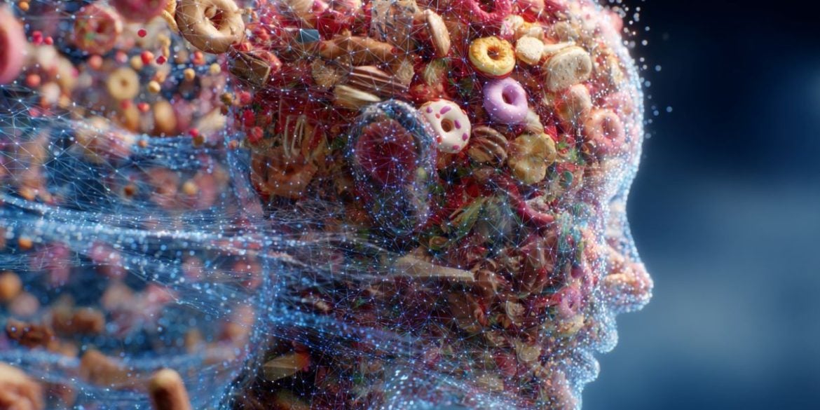 This shows a head made up of foods.