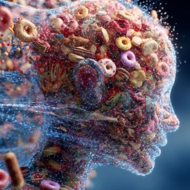 This shows a head made up of foods.