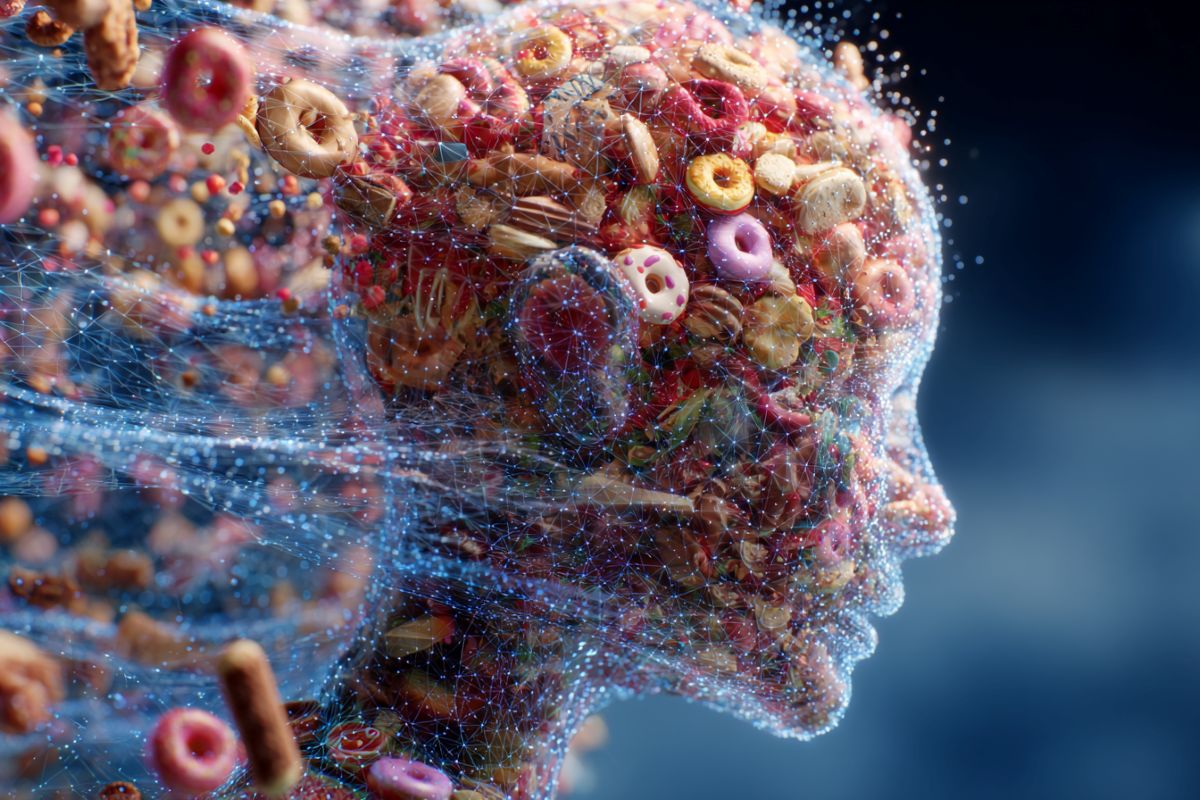 This shows a head made up of foods.