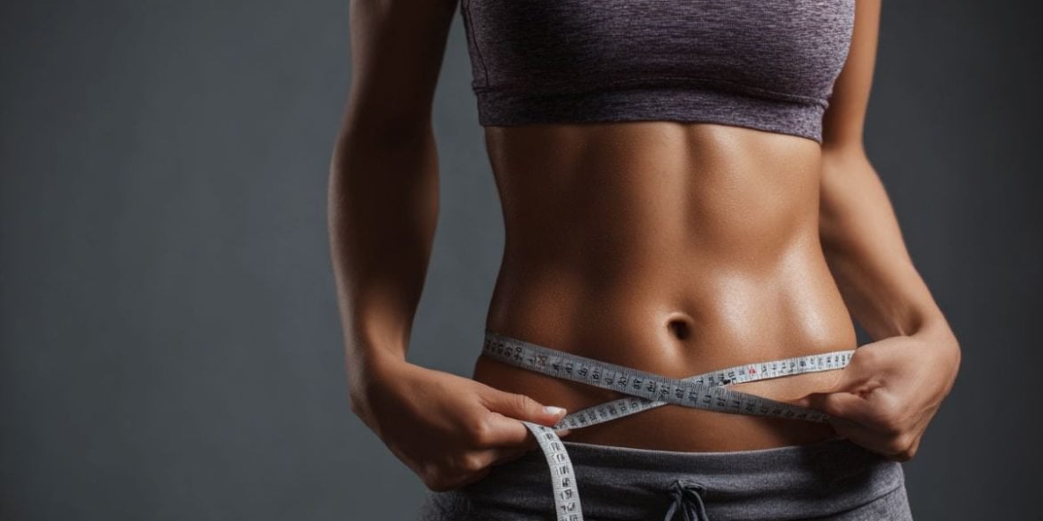 This shows a woman measuring her waist.