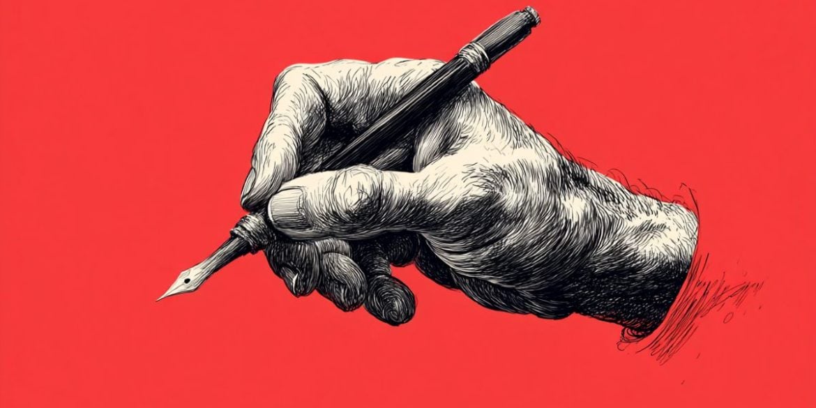 This shows a right hand holding a pen.