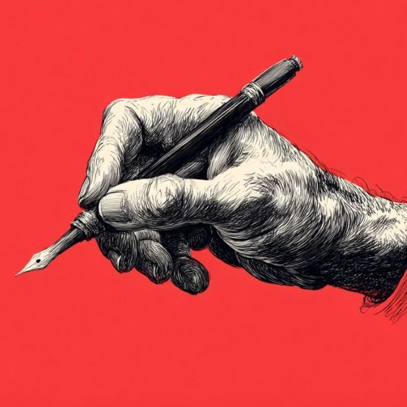 This shows a right hand holding a pen.