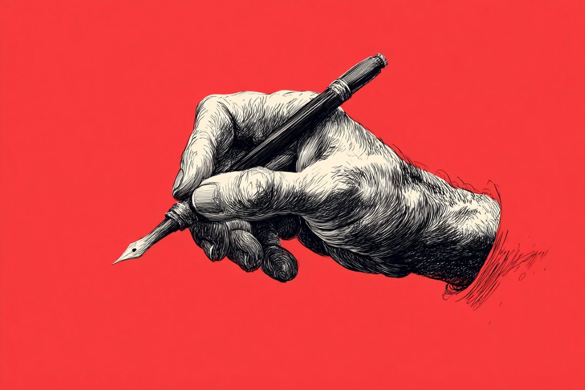 This shows a right hand holding a pen.