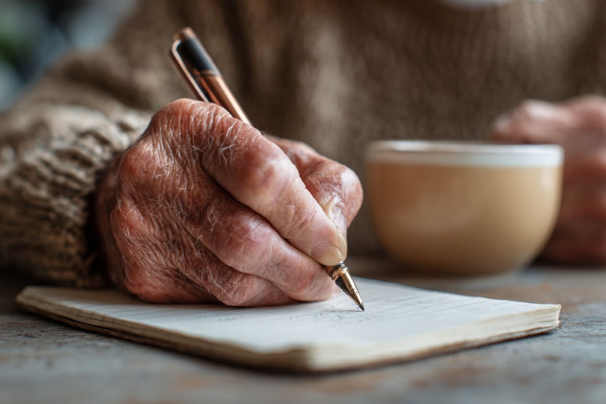 This shows an older person writing.
