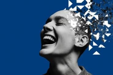 This shows a person laughing.