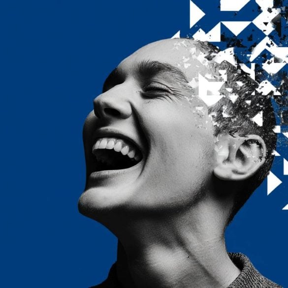 This shows a person laughing.