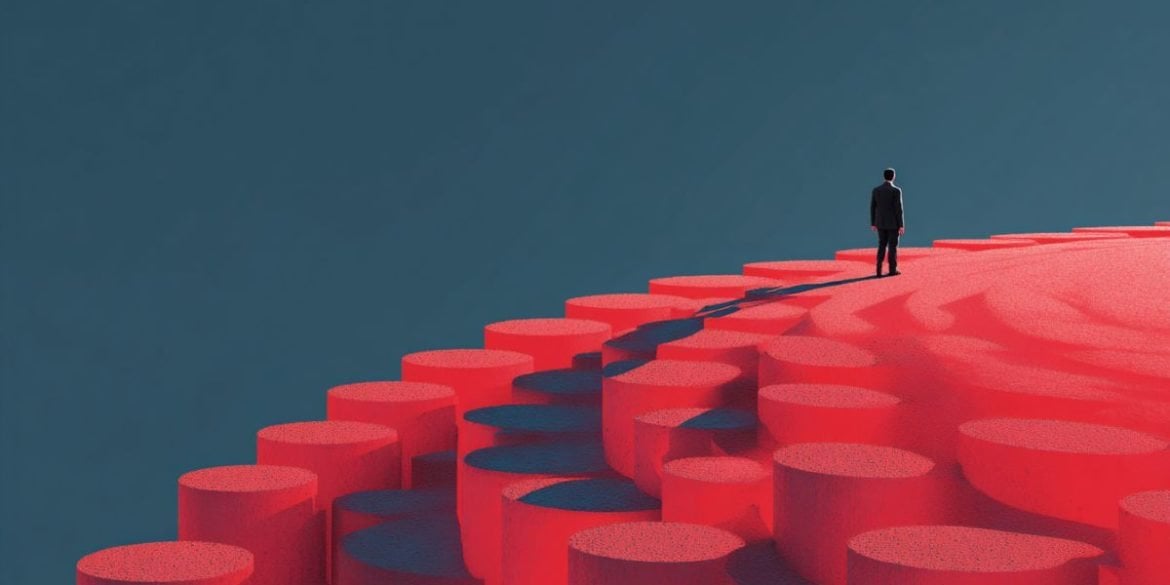 This shows a person walking on blocks.