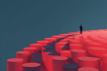 This shows a person walking on blocks.