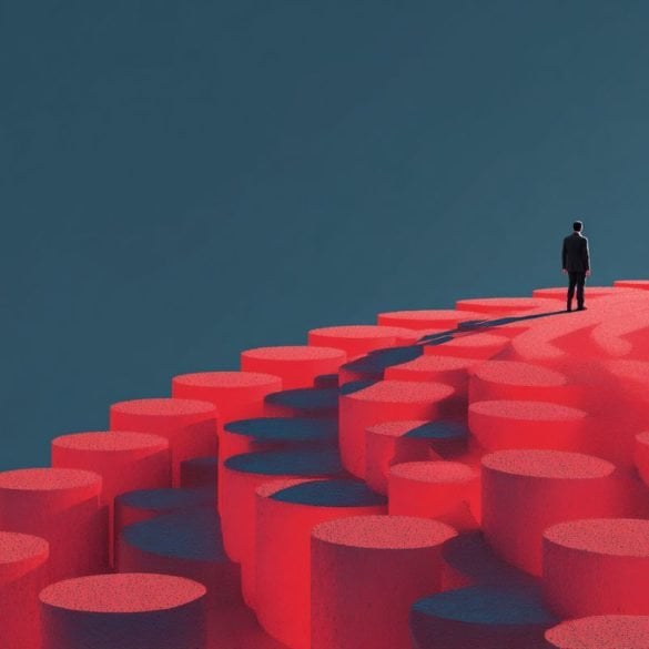 This shows a person walking on blocks.