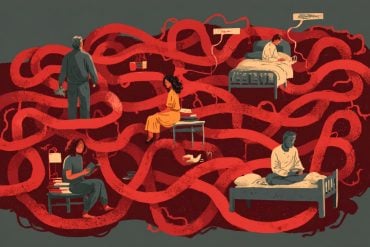 This shows people laying down and sitting down while a red line loops around them.