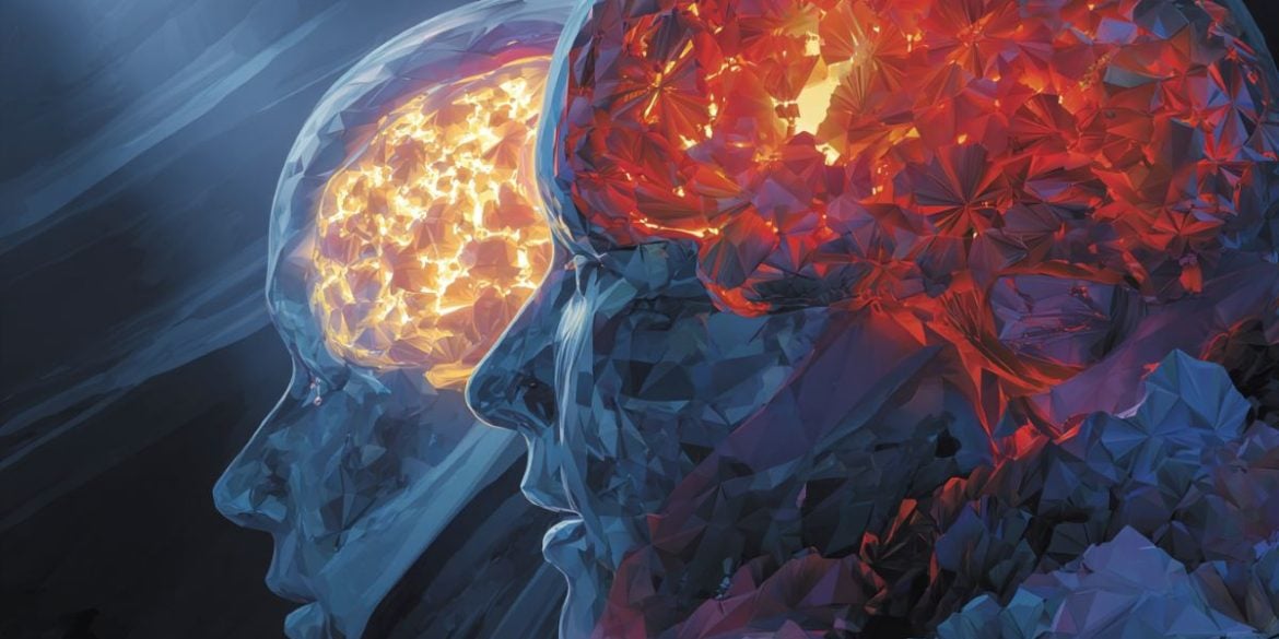 This shows the outline of two heads and a brain.