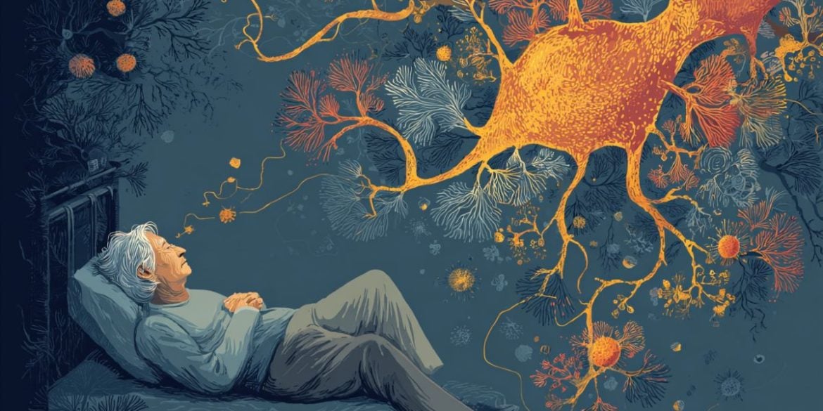 This shows an older woman sleeping and microglia.