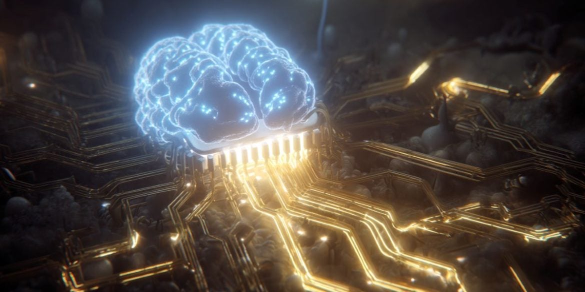 This shows a glowing brain on top of a computer chip.