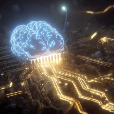 This shows a glowing brain on top of a computer chip.