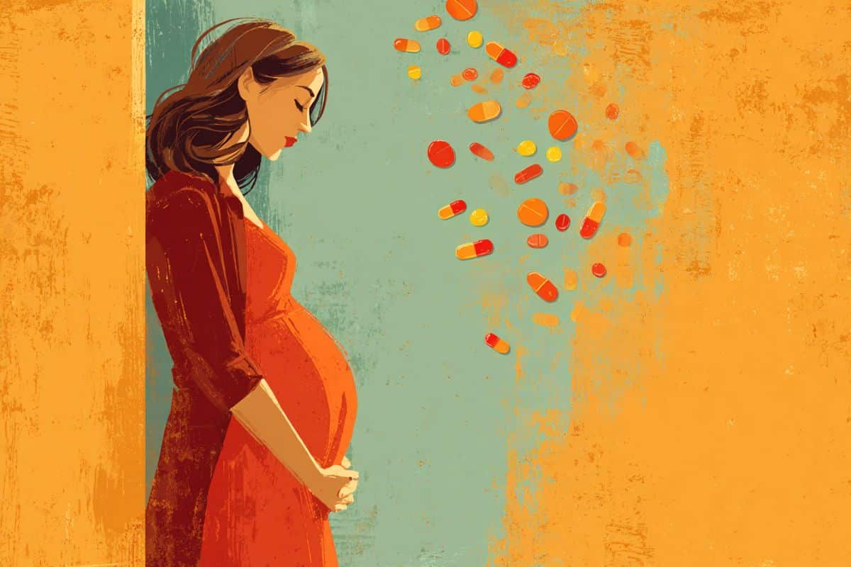 This shows a pregnant woman and pills.