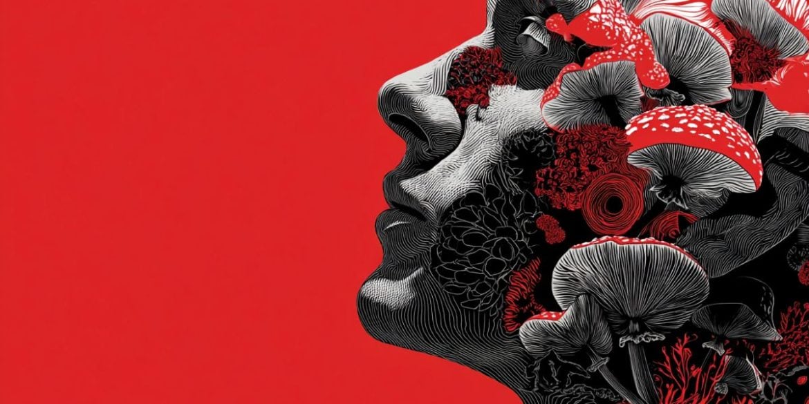 This shows a person's head and mushrooms.