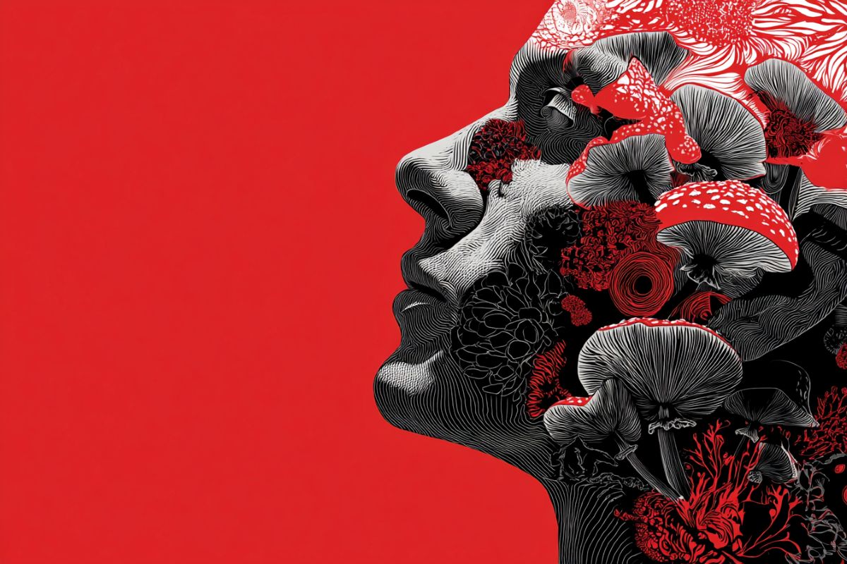 This shows a person's head and mushrooms.
