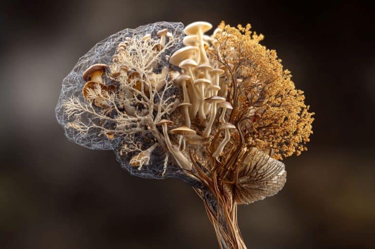 This shows a brain made of mushrooms.