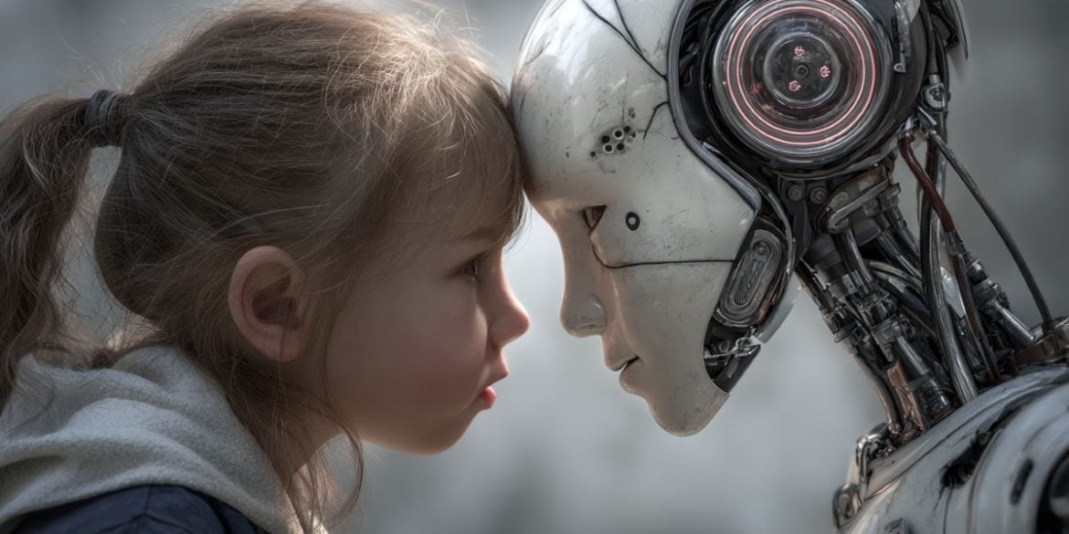 This shows a child and a robot.