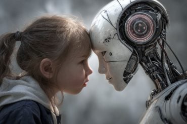 This shows a child and a robot.
