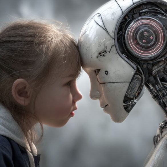 This shows a child and a robot.