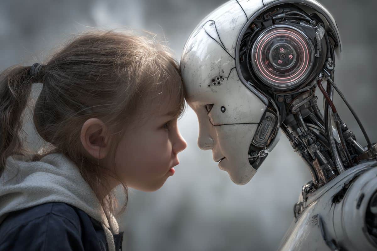 This shows a child and a robot.