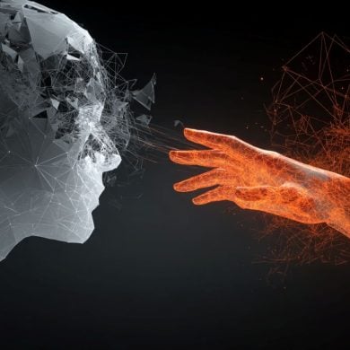 This shows a red hand touching a face.