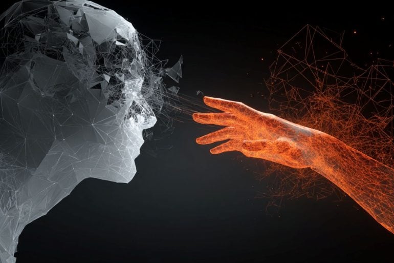 This shows a red hand touching a face.