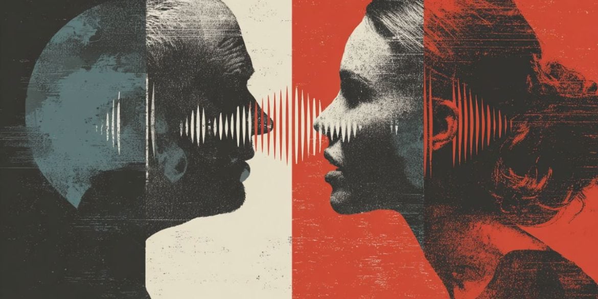 This shows a man and woman and soundwaves.