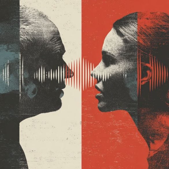 This shows a man and woman and soundwaves.