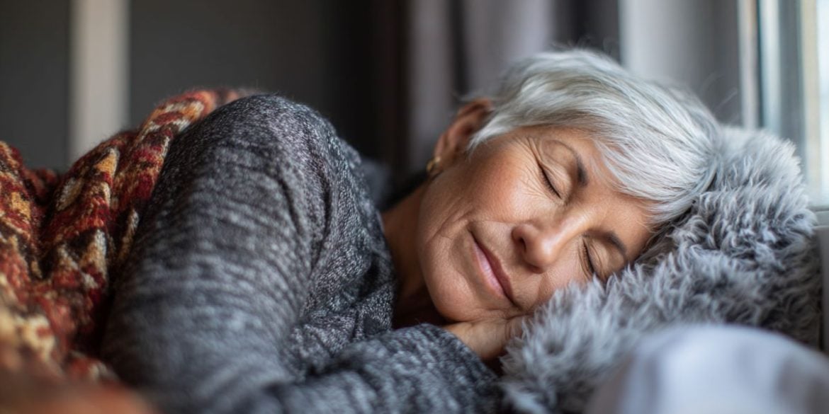 This shows an older woman sleeping.