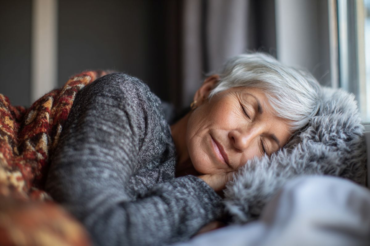 This shows an older woman sleeping.