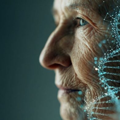 This shows an older man and DNA.