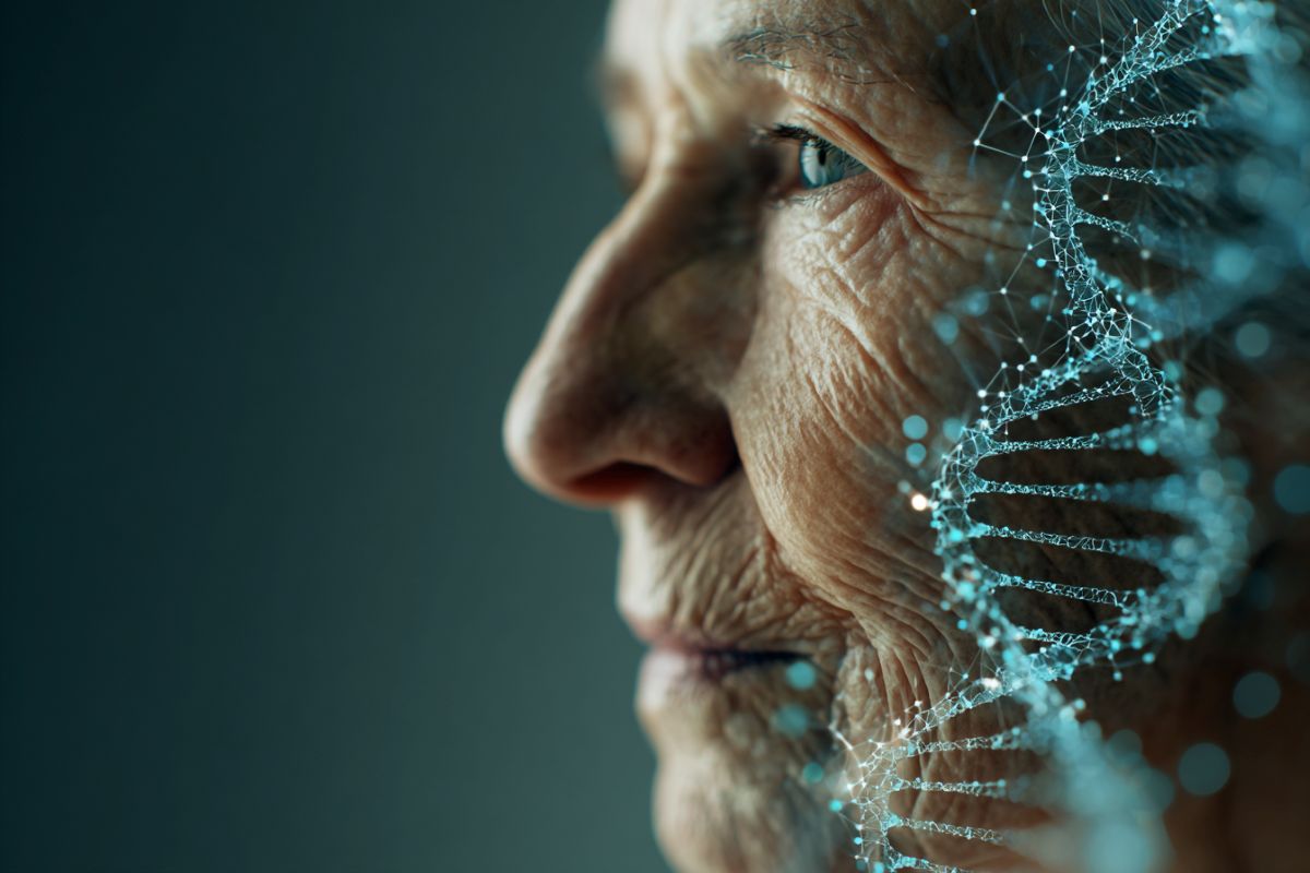 This shows an older man and DNA.