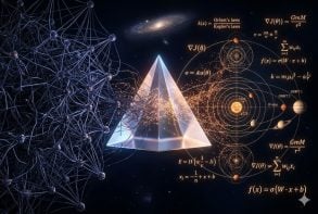 This shows a prism, math equations and a neural network.