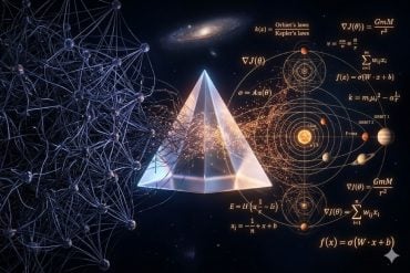 This shows a prism, math equations and a neural network.