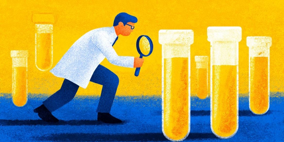 This shows a scientist looking at samples.