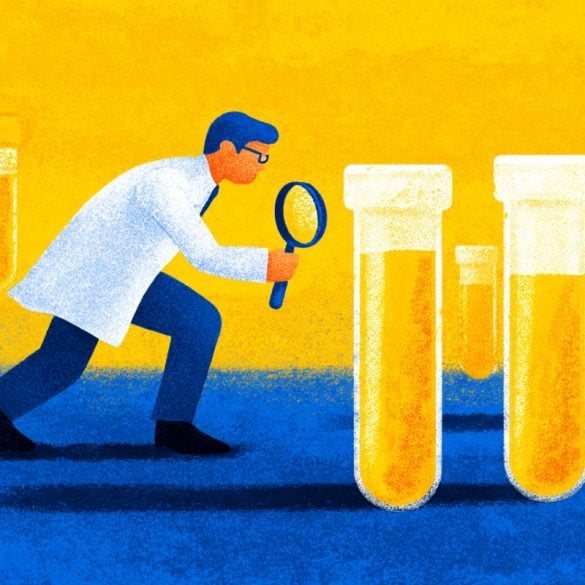 This shows a scientist looking at samples.