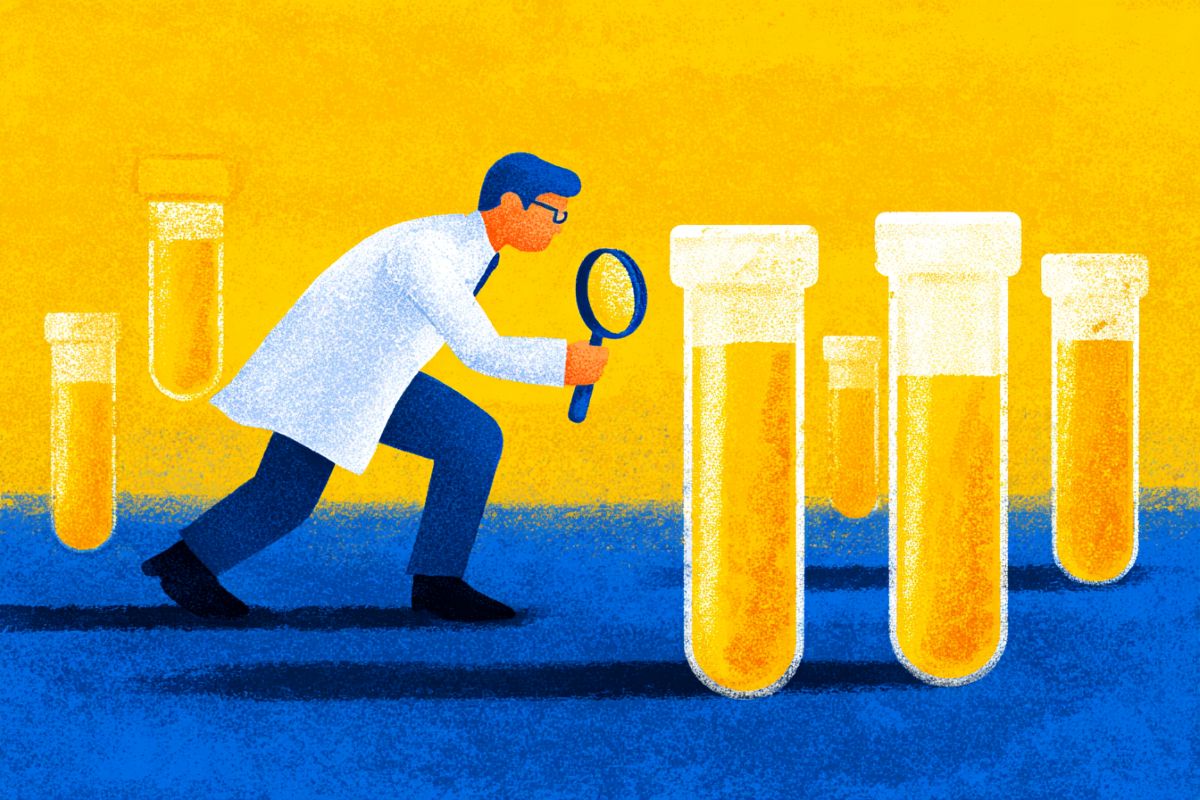 This shows a scientist looking at samples.