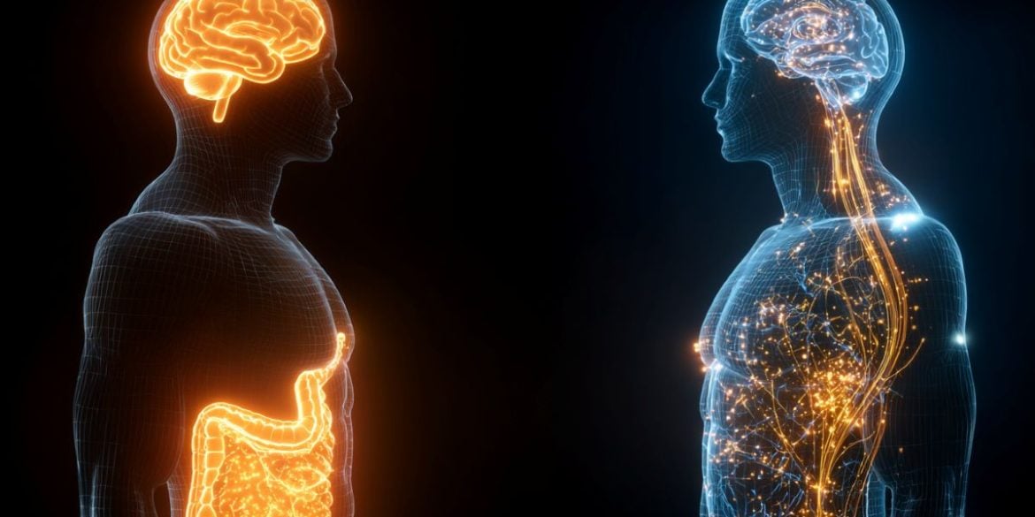 This shows the outline of two people and brains.